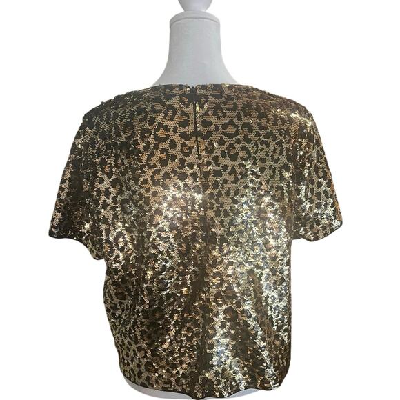 Michael Kors | Sequin Top | Boxy, Cropped Fit | Gold, Black | Leopard Print | XL - Picture 5 of 9